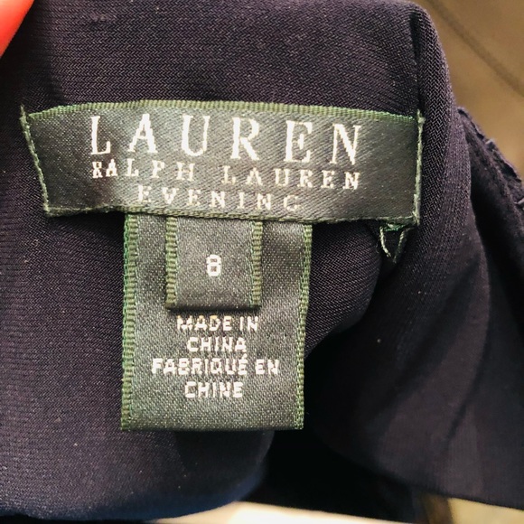 Lauren Ralph Lauren Evening Gown, Navy, Lace Front Detailing, Size: 8 - Picture 7 of 8